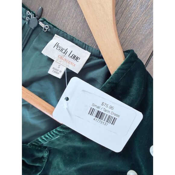NWT Peach Love California Tarin Velvet Bow Dress in Green Size Small - Picture 8 of 9